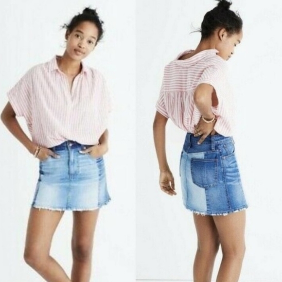 Madewell McCarren Two Tone Distressed Denim Skirt Size 26 - Picture 3 of 16